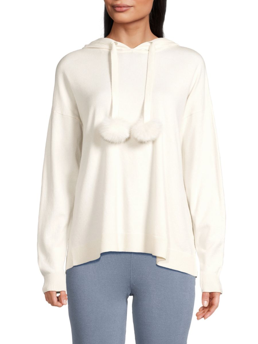 

Толстовка с помпонами и приспущенными плечами Saks Fifth Avenue, цвет Frost White