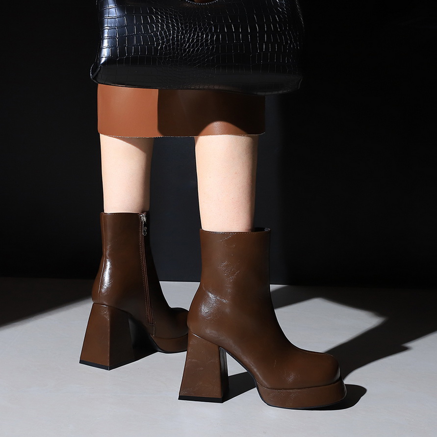 YAFEI XUANYU Женские ботильоны на каблуке 10 см тёмно-коричневые, цвет Dark Brown — фото 3
