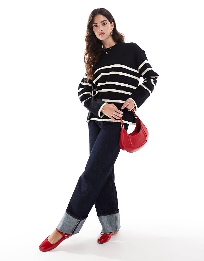 

Vero Moda – Черный кремовый свитер в полоску с круглым вырезом