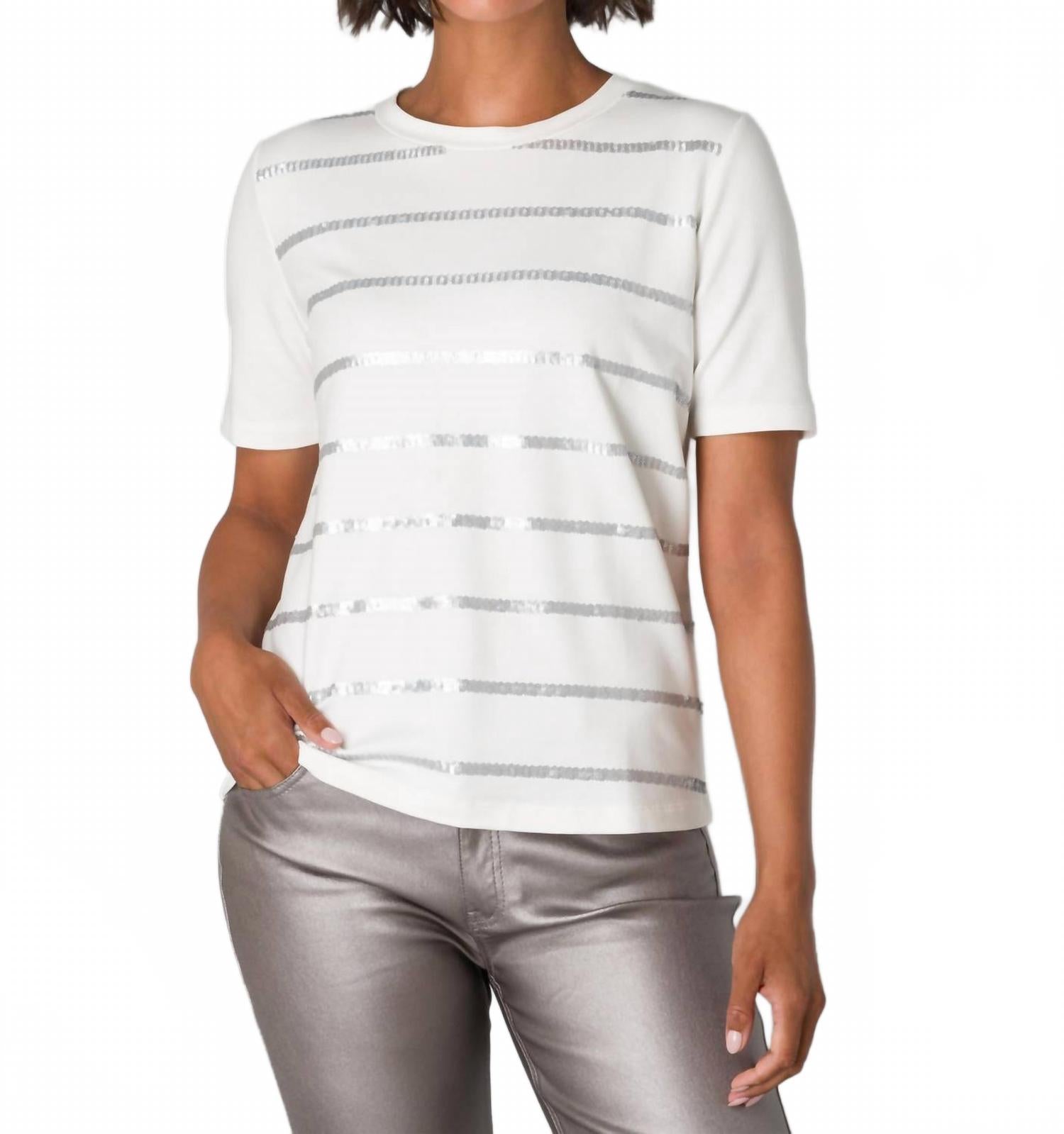 

Oldwina Футболка с металлическими пайетками в белом цвете Yest