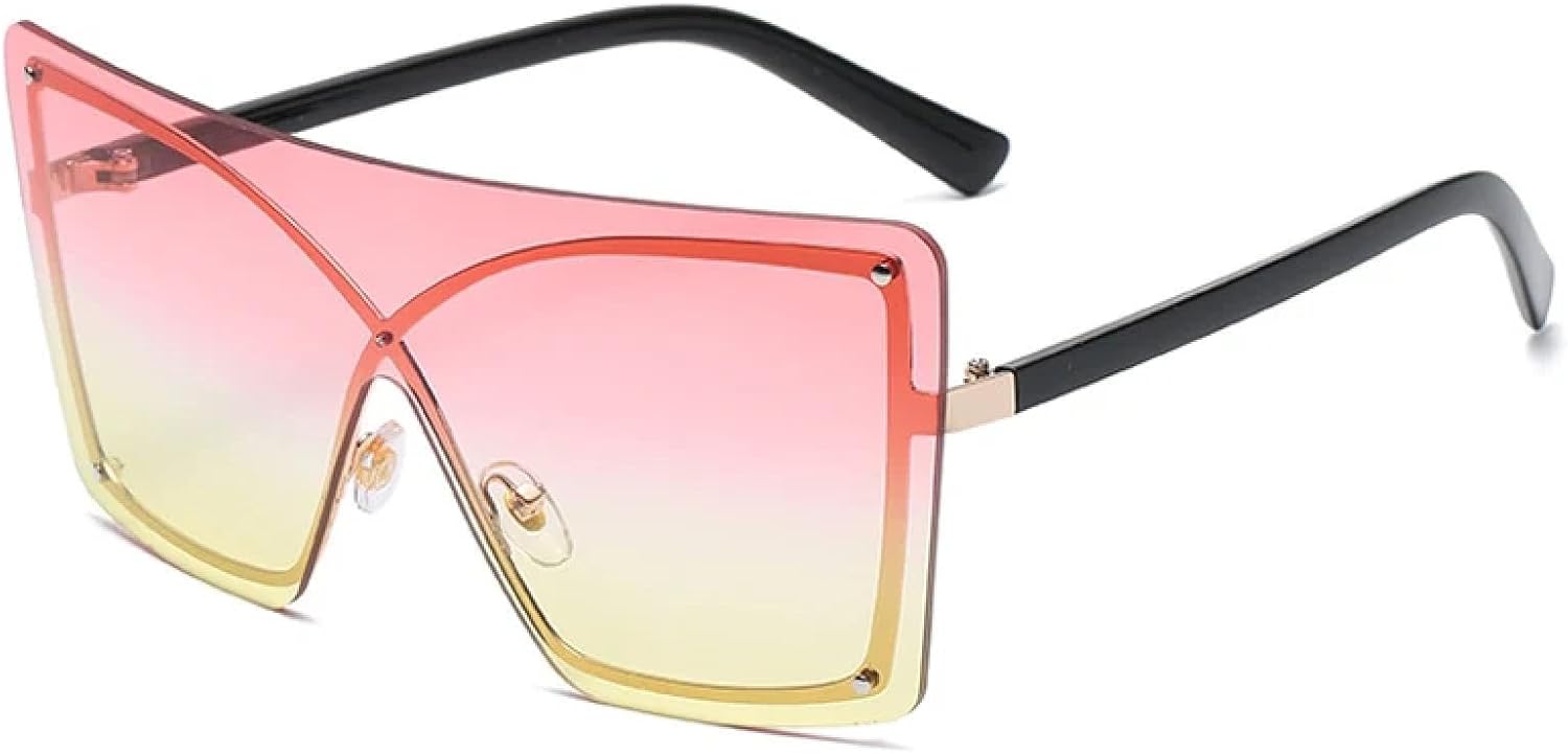 

Солнцезащитные очки в стиле стимпанк, без оправы, цельные, для женщин и мужчин, модные, роскошные, для активного отдыха и путешествий, с защитой от УФ-излучения UV400 TKKTLLT, Black Pink Yellow