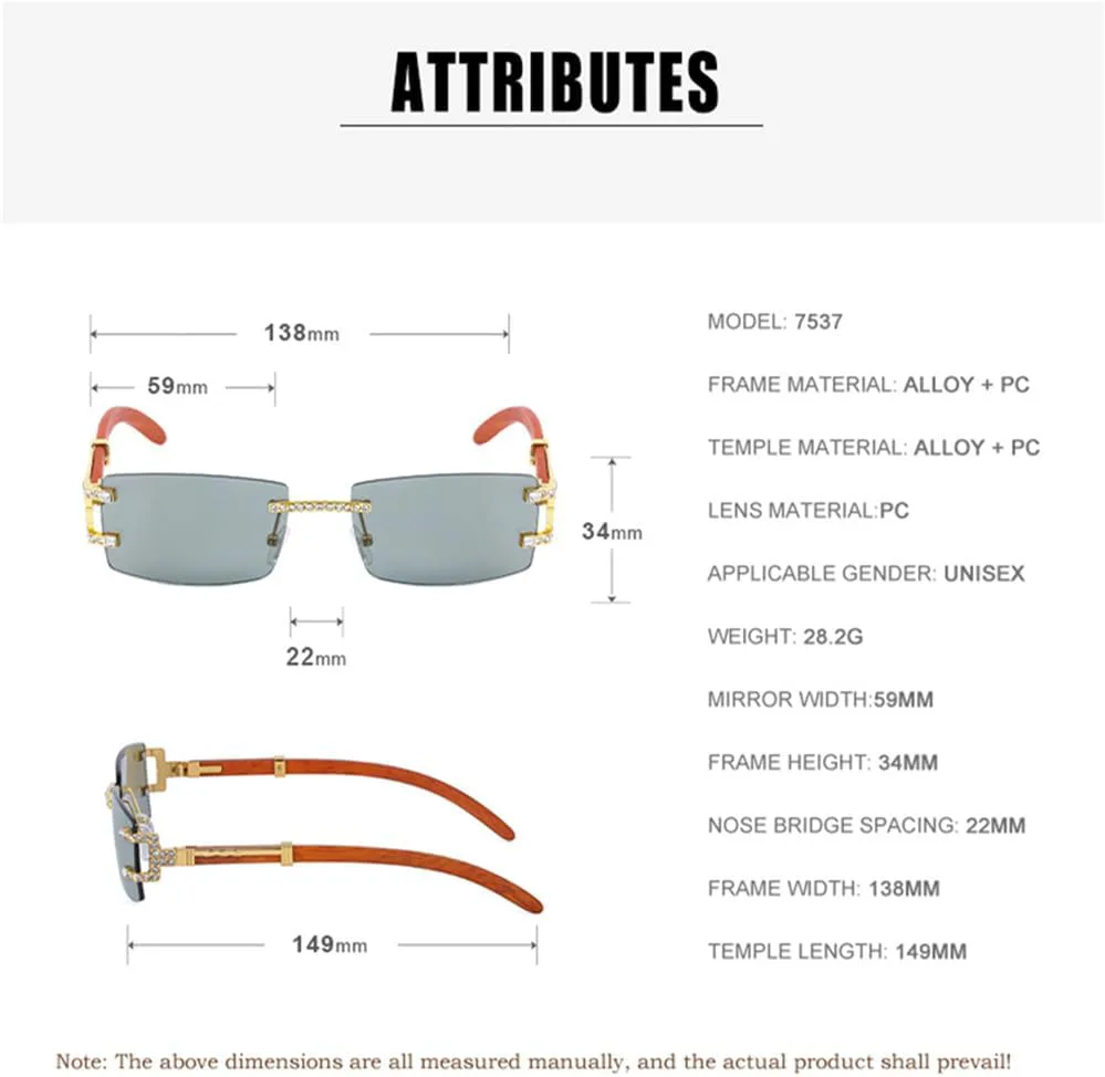 

Солнцезащитные очки без оправы для женщин, ретро-очки прямоугольной формы для мужчин, винтажные очки без оправы с защитой от УФ-излучения UV400 VFDHN, Blue