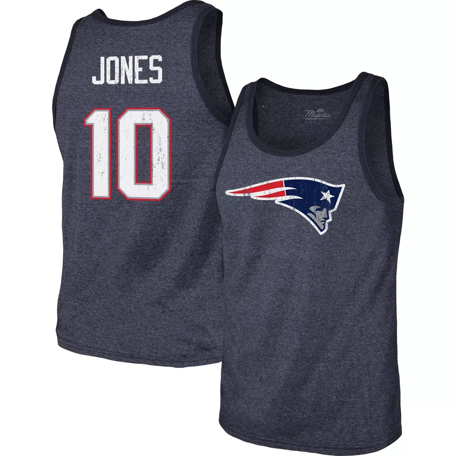 

Мужские нитки Mac Jones Navy New England Patriots Имя и номер игрока Майка Tri-Blend Majestic