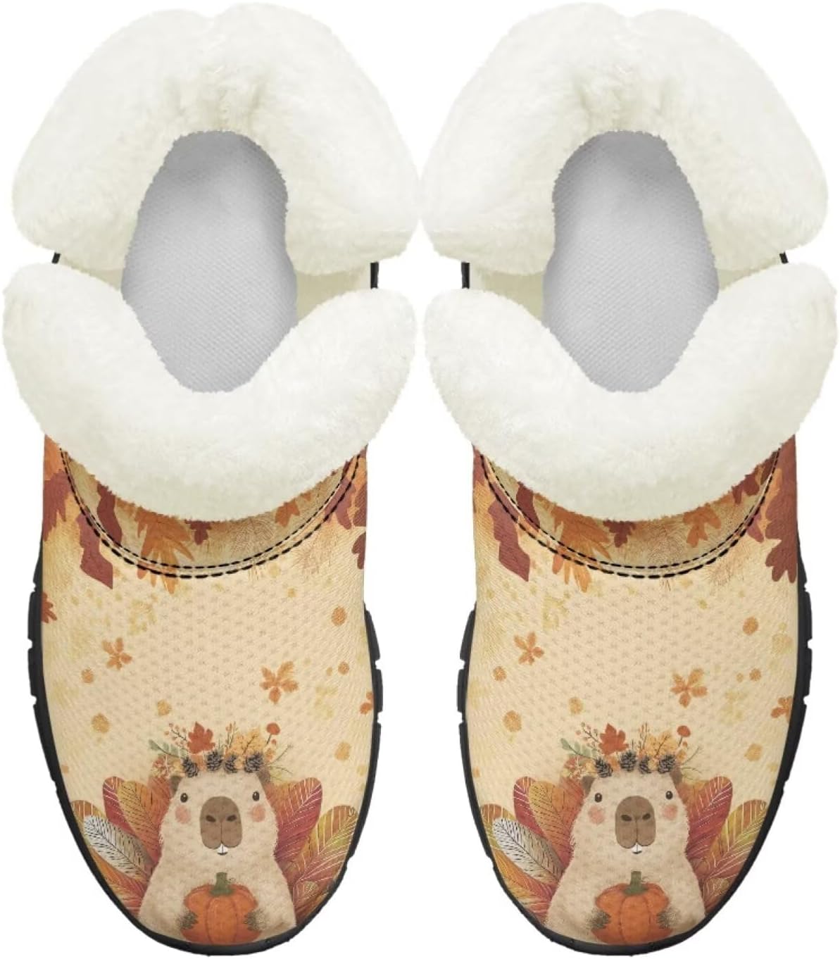 

Детские ботинки для девочек на зиму с меховой подкладкой, противоскользящие зимние ботинки для прогулок и бега, слипоны Pointodoor, Capybara Maple Leaf