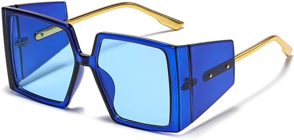 

Винтажные квадратные солнцезащитные очки в стиле панк для женщин, большие солнцезащитные очки в стиле стимпанк для мужчин, ретро-очки с защитой от ультрафиолета UV400 HYYZZC, Blue-blue