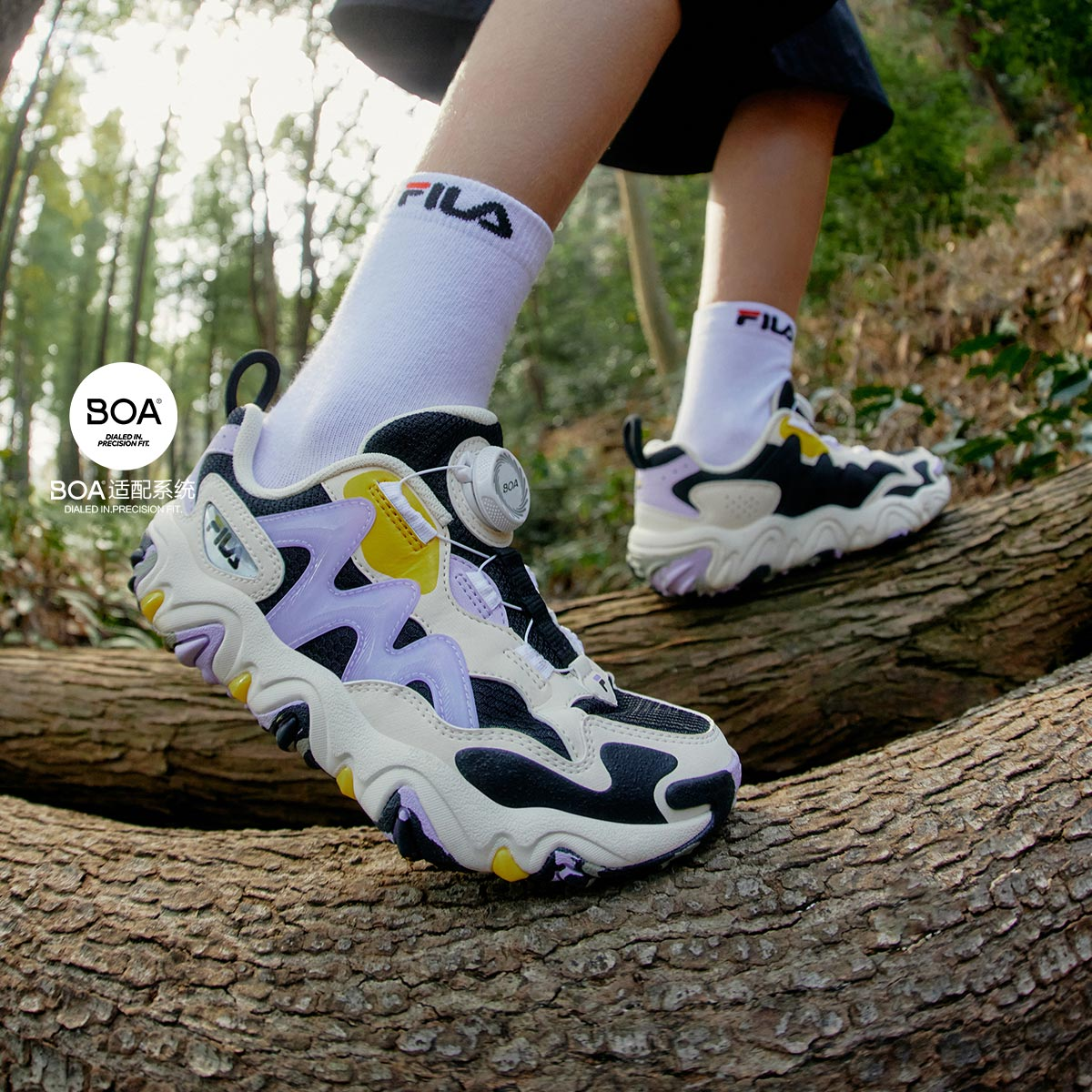FILA KIDS TGR 4 Slip Resistant Abrasion Resistant Low top детские уличные кроссовки черный белый фиолетовый для подростков — фото 3