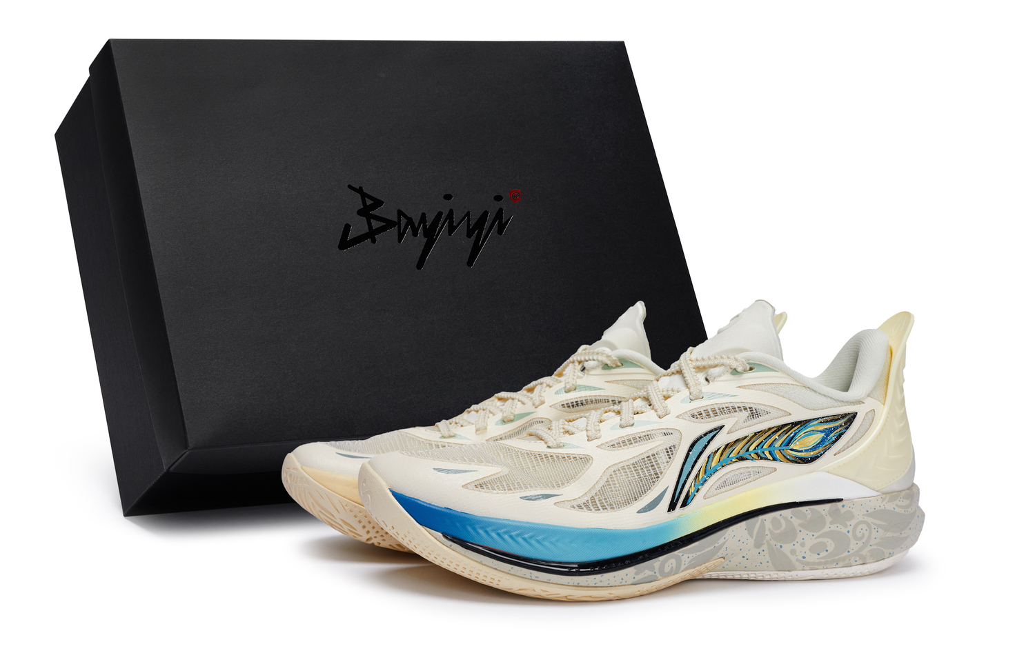 

Лининг SONIC 12 противоскользящие и износостойкие дышащие низкие баскетбольные кроссовки мужские бежево-сине-желтые