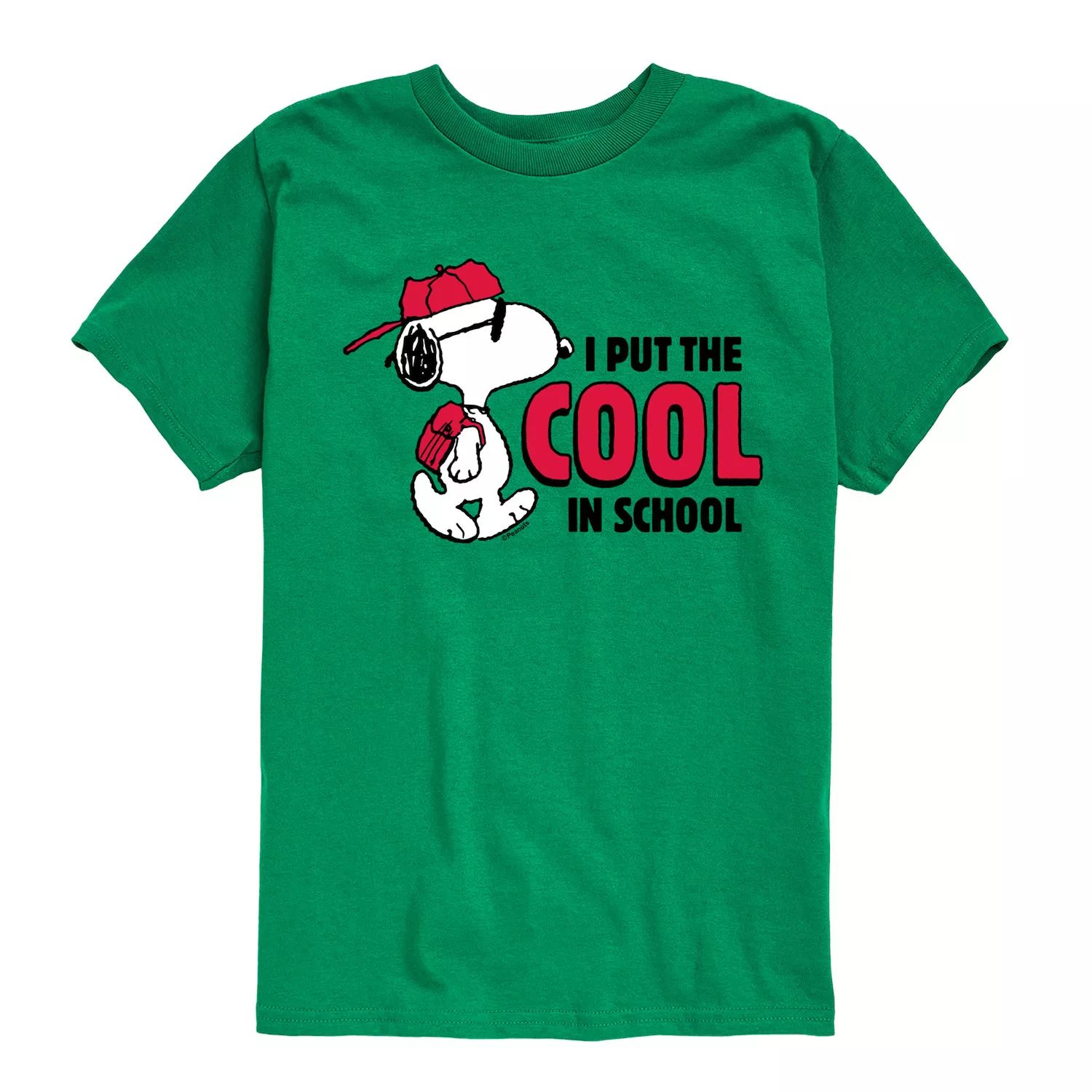 

Футболка Peanuts Snoopy I Put The Cool In School с рисунком для мальчиков 8–20 лет Licensed Character, зеленый