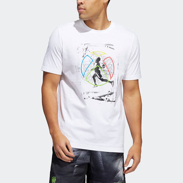 Футболка adidas Casual Breathable Printing Round Neck Short Sleeve White, белый — фото 3