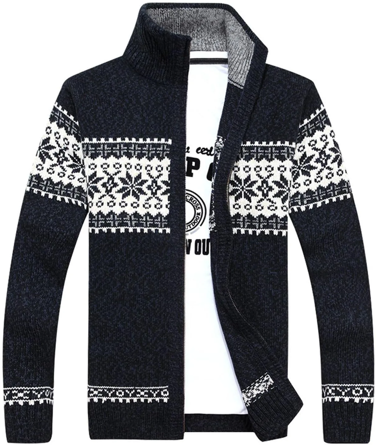 

Мужской кардиган на молнии с высоким воротником, мягкий и уютный, с норвежским узором Xijadi