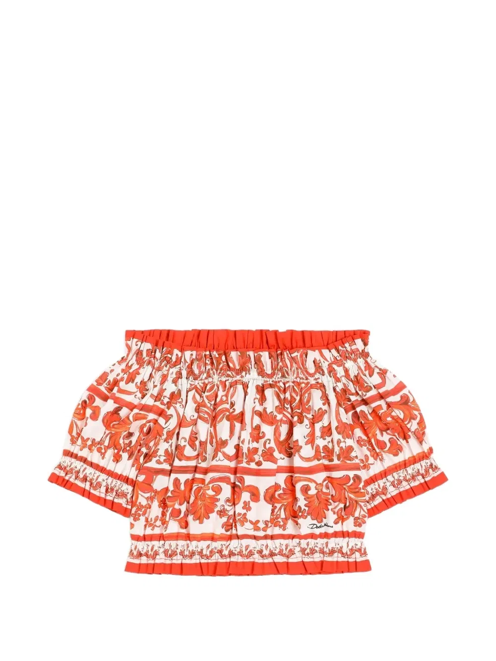 Топ из поплина с принтом "Майолика" Dolce & Gabbana Kids, оранжевый