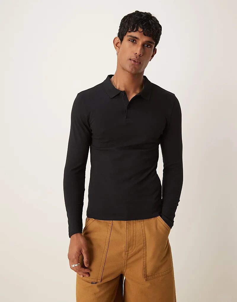 

Поло-рубашка с длинными рукавами ASOS DESIGN Essential из черного пике