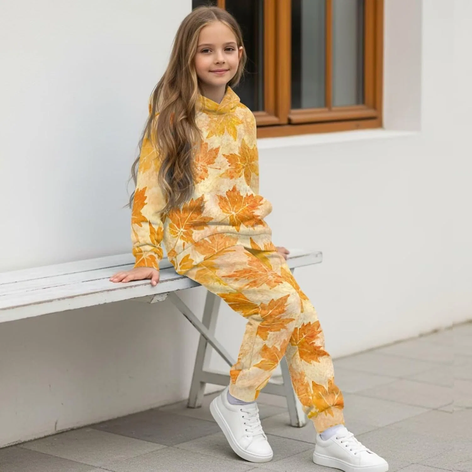 Детский спортивный костюм из флиса Pensura, 2 предмета, Yellow Maple Leaf Print — фото 4