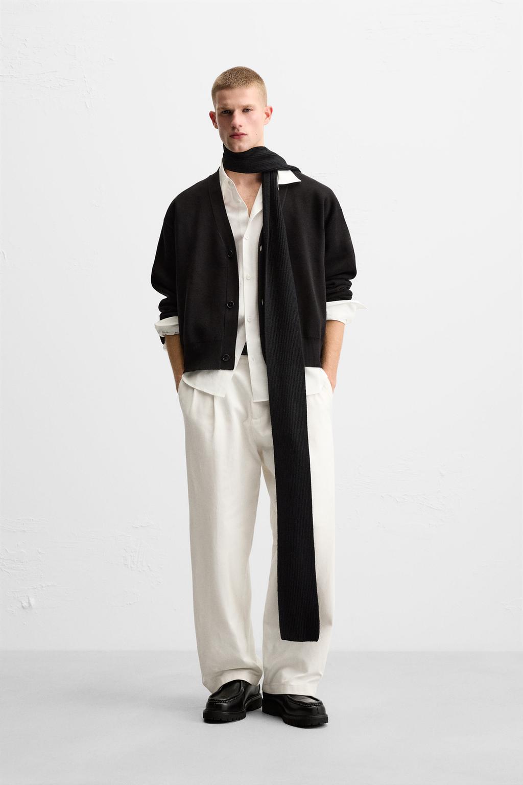 

Текстурированный хлопковый кардиган ZARA, черный