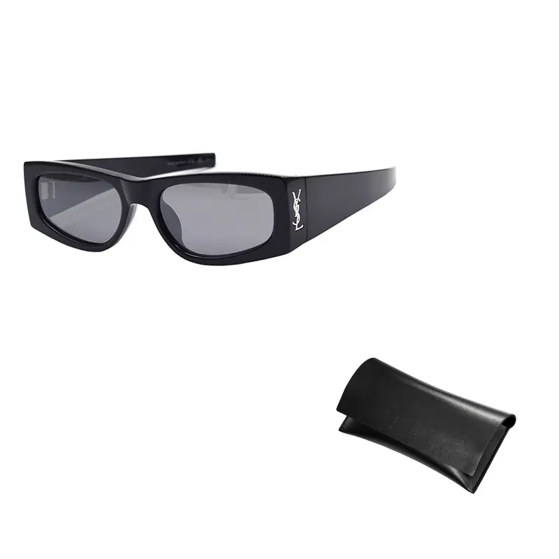 

SAINT LAURENT Прямоугольные солнцезащитные очки в оправе с логотипом, Black Silver