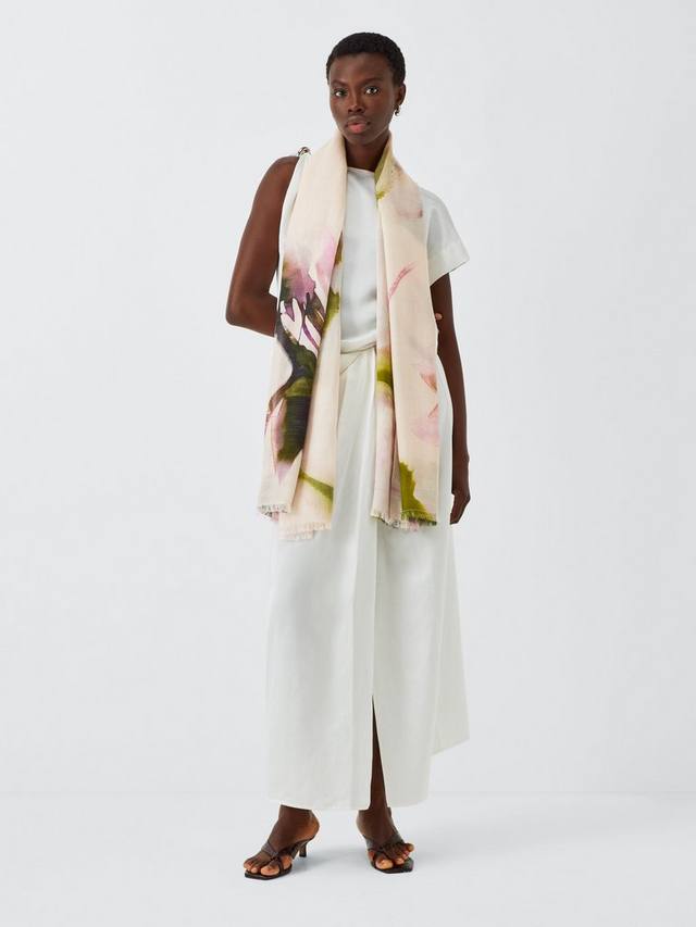 

Шарф из шерстяной смеси с цветочным принтом John Lewis, White/Multi