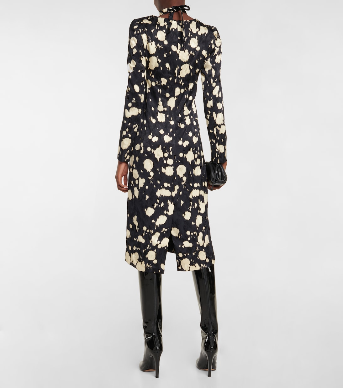 Платье миди из атласного жаккарда с вырезом Dries Van Noten, черный — фото 3