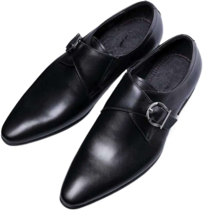 Мужские туфли Monk Strap Классические Ретро Формальные Деловые Лоферы Легкие Кожаные Слипоны Комфортные Носка Низкий Каблук Заостренный Носок Платиновая Пряжка Лоферы Оксфорды для Повседневной Элегантной Работы, Офиса и Свадьбы Geerta, черный