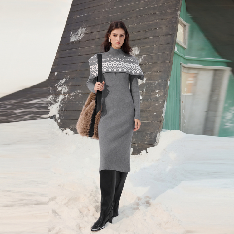 

Женское платье с длинными рукавами ELLE, medium серый