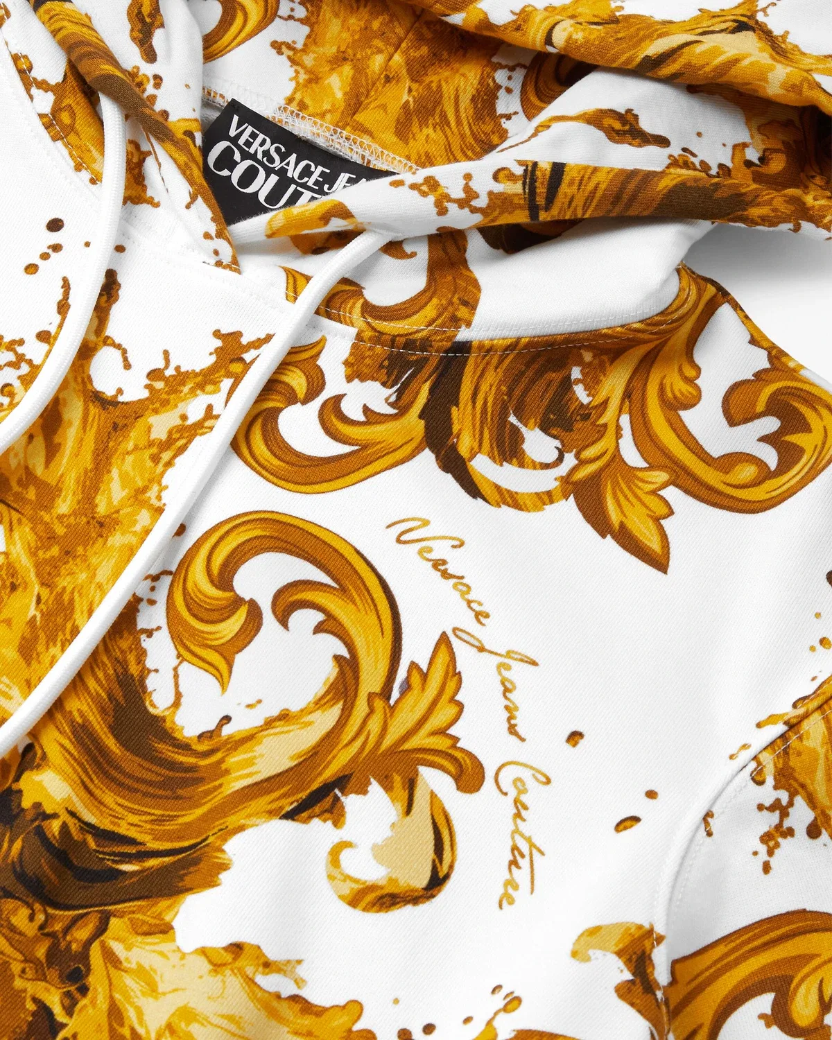 Укороченное худи из хлопкового джерси с принтом Versace, белый — фото 2