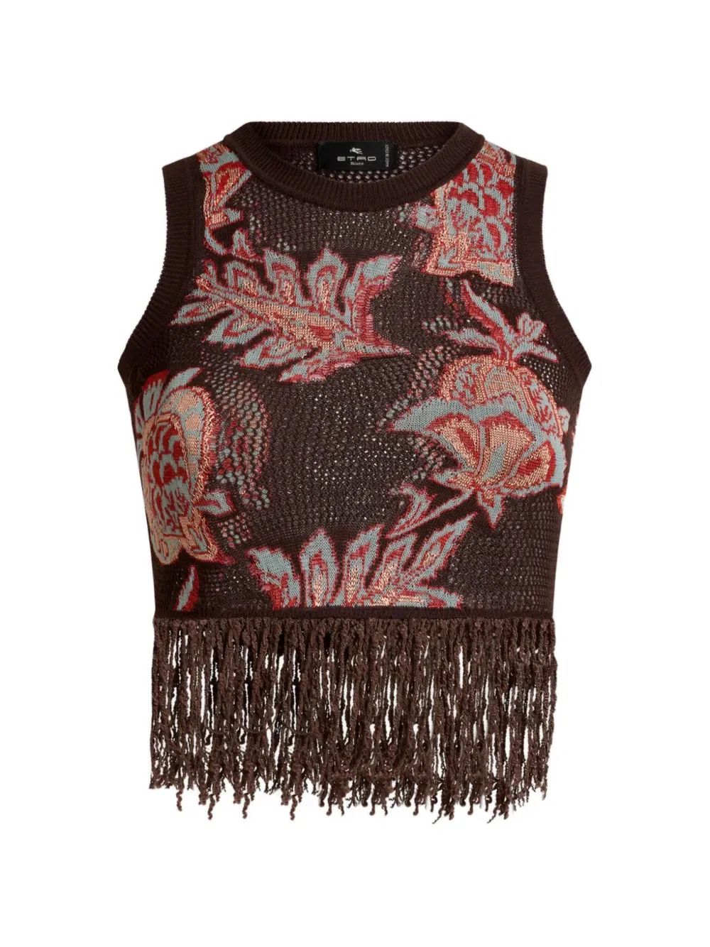 Топ с бахромой и цветочным декором Etro, коричневый