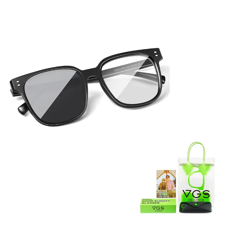

VEGOOS Пластиковая квадратная оправа для очков TR/Memory унисекс, Black frame discoloration gray 5252C5-F