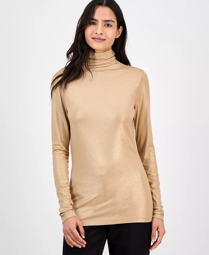 

Женская металлизированная водолазка с длинными рукавами Anne Klein, коричневый