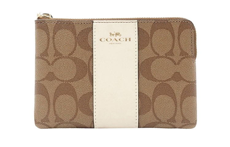 

Кожаный кошелек-пудреница на запястье клатч маленький размер женский хаки, белый COACH