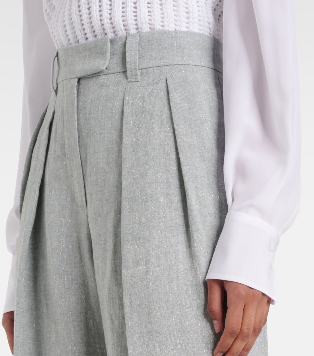 Широкие брюки из смесовой льняной ткани Brunello Cucinelli, Light Grey — фото 4