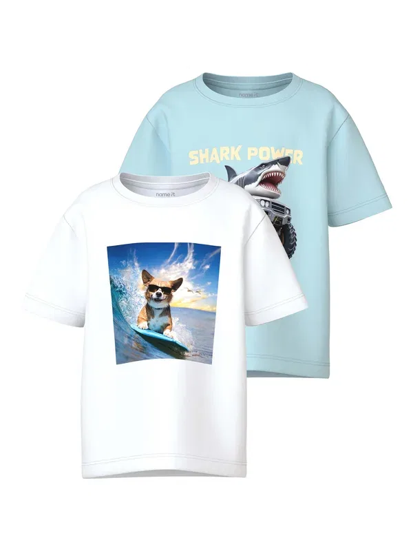 Футболка Name It Nmmvoto 2p ss nreg top print t-shirt, ярко-белый/раковина морского гребешка