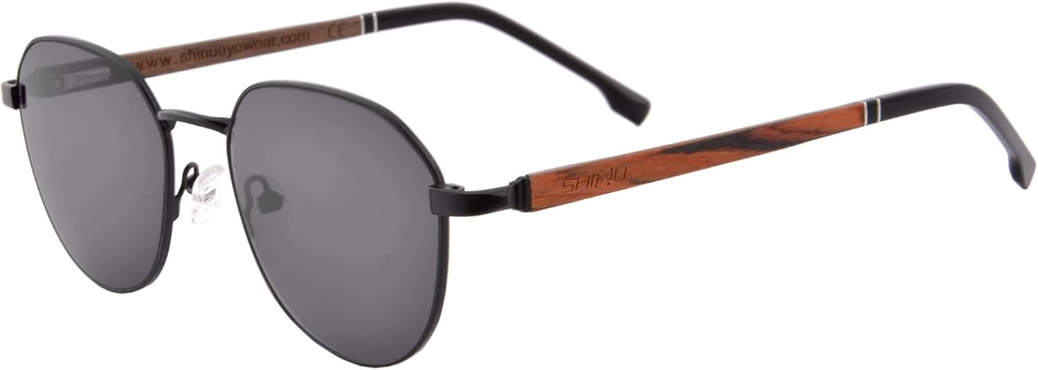 

Поляризованные солнцезащитные очки SHINU для мужчин, очки для вождения, защита от УФ-излучения UV400, металлическая и деревянная оправа, квадратная форма, летние очки для рыбалки, W902, Black