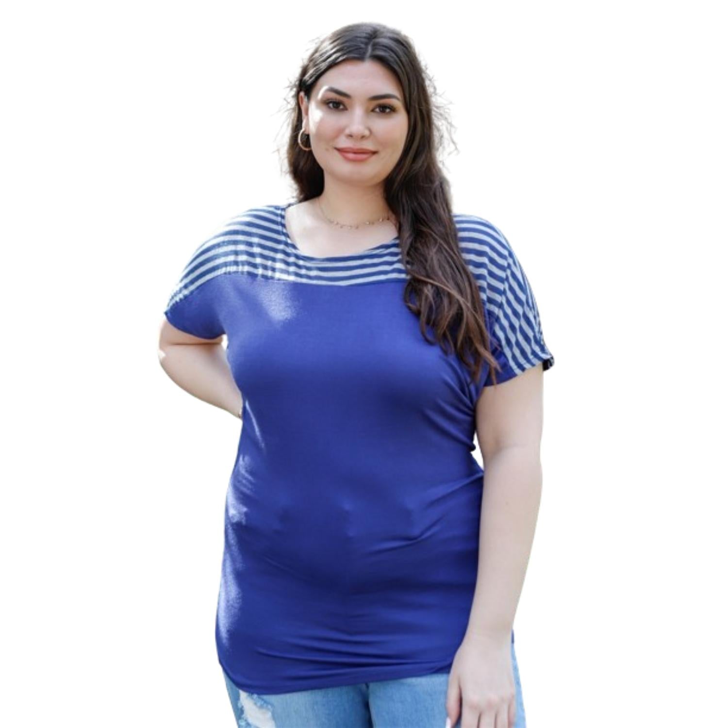 

Топ с короткими рукавами Plus Stripe FASHNZFAB, цвет royal/grey