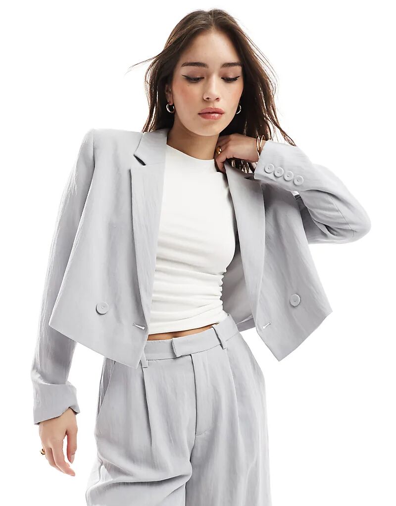 

Укороченный блейзер Stradivarius co-ord с жатым узором серого цвета