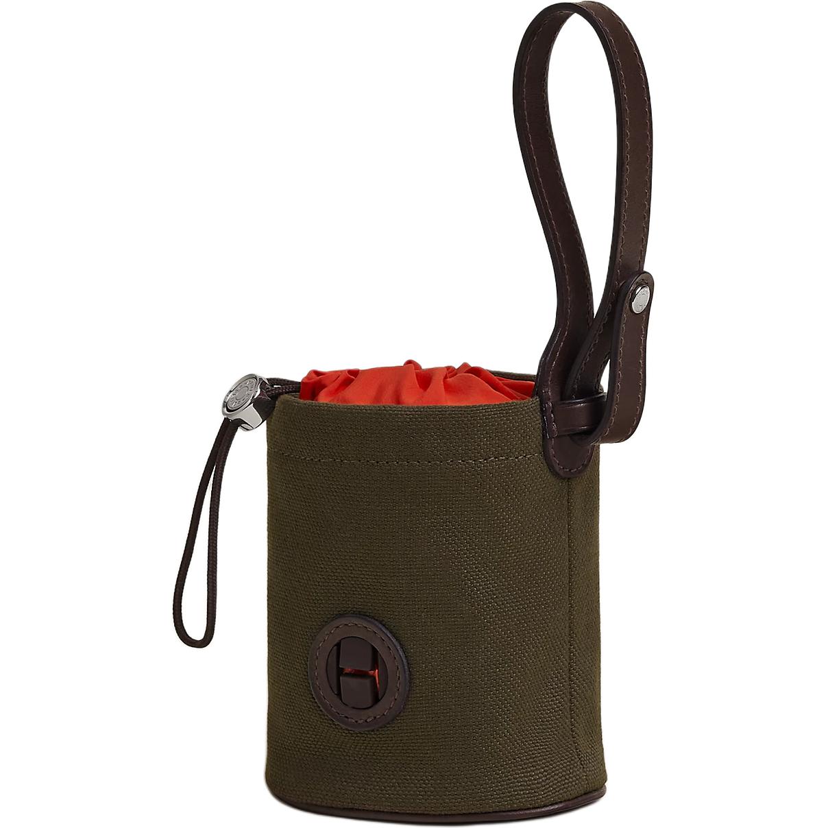 

HERMES Сумка для хранения из холста, Khaki & Fire Red