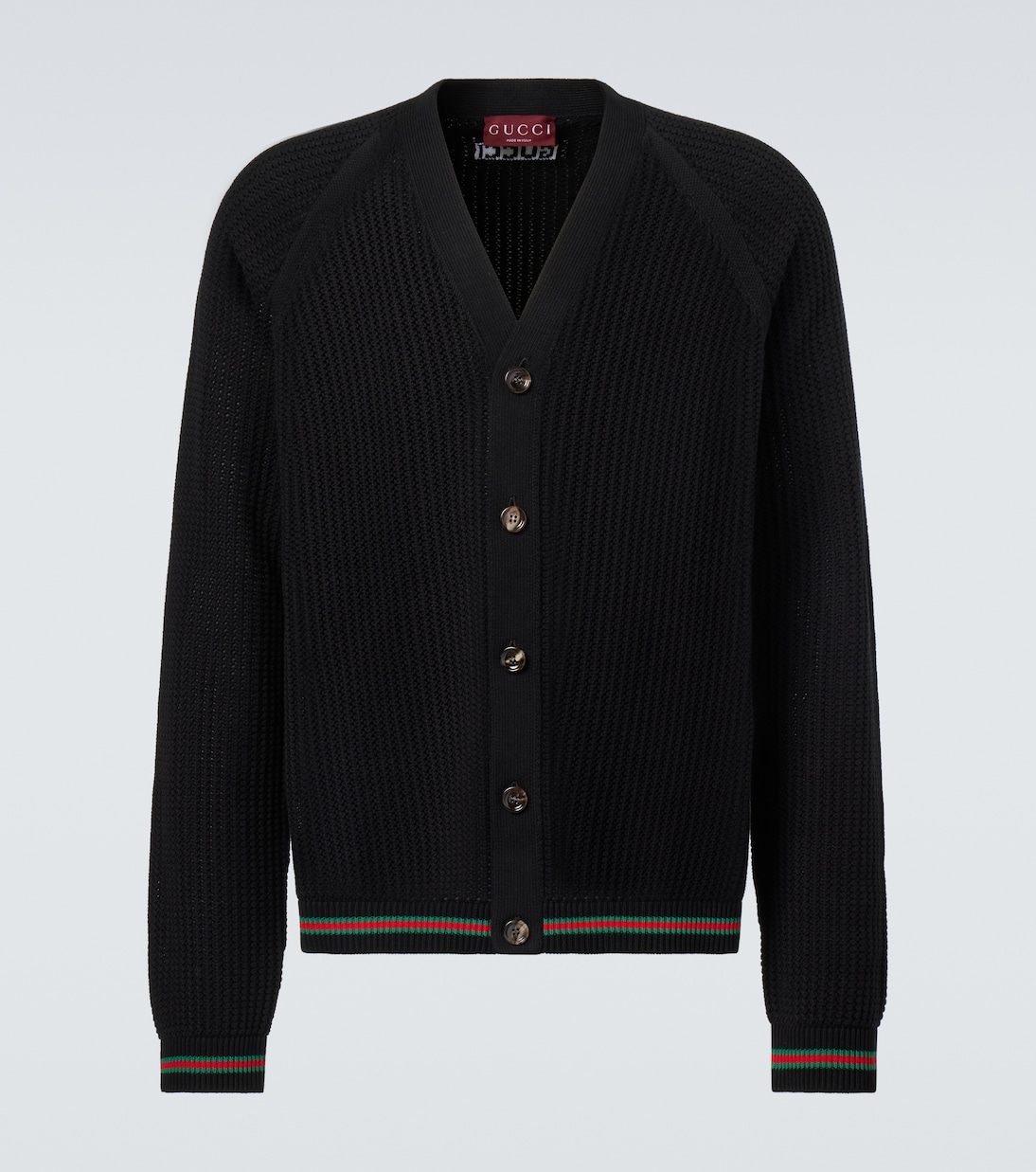 

Кардиган из хлопка с полосатой вязкой Web Stripe Gucci, Black/Green/Red