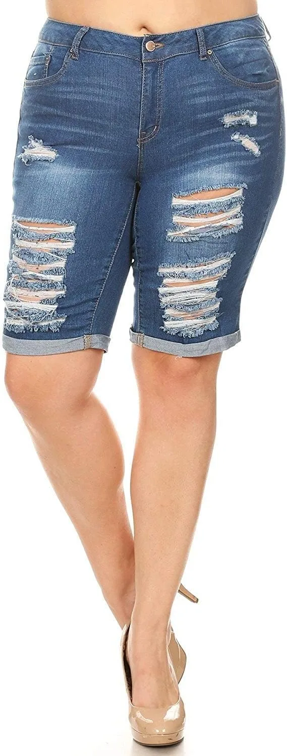 

Джинсовые шорты bermuda для женщин plus size с эффектом потертостей и RAW hem Jack David CELLO