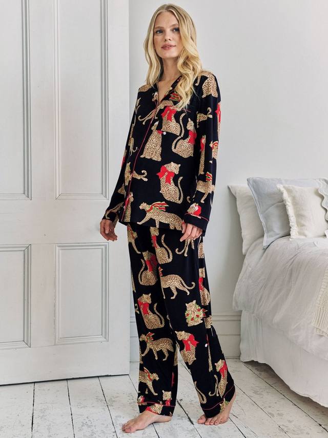 

Рождественский леопардовый длинный комплект пижамы для беременных Chelsea Peers, Navy