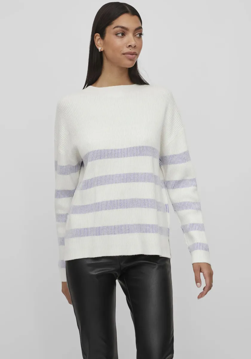 

Свитер Vila с круглым вырезом "VIRIL STRIPE L/S KNIT TOP - NOOS", цвет White Alyssum Stripes:Sweet Lavender