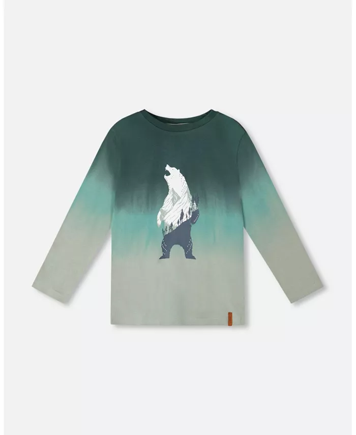 

Детская футболка с длинным рукавом Boy Cotton Gradient Jersey Tee Bottle Green Deux Par Deux, зеленый