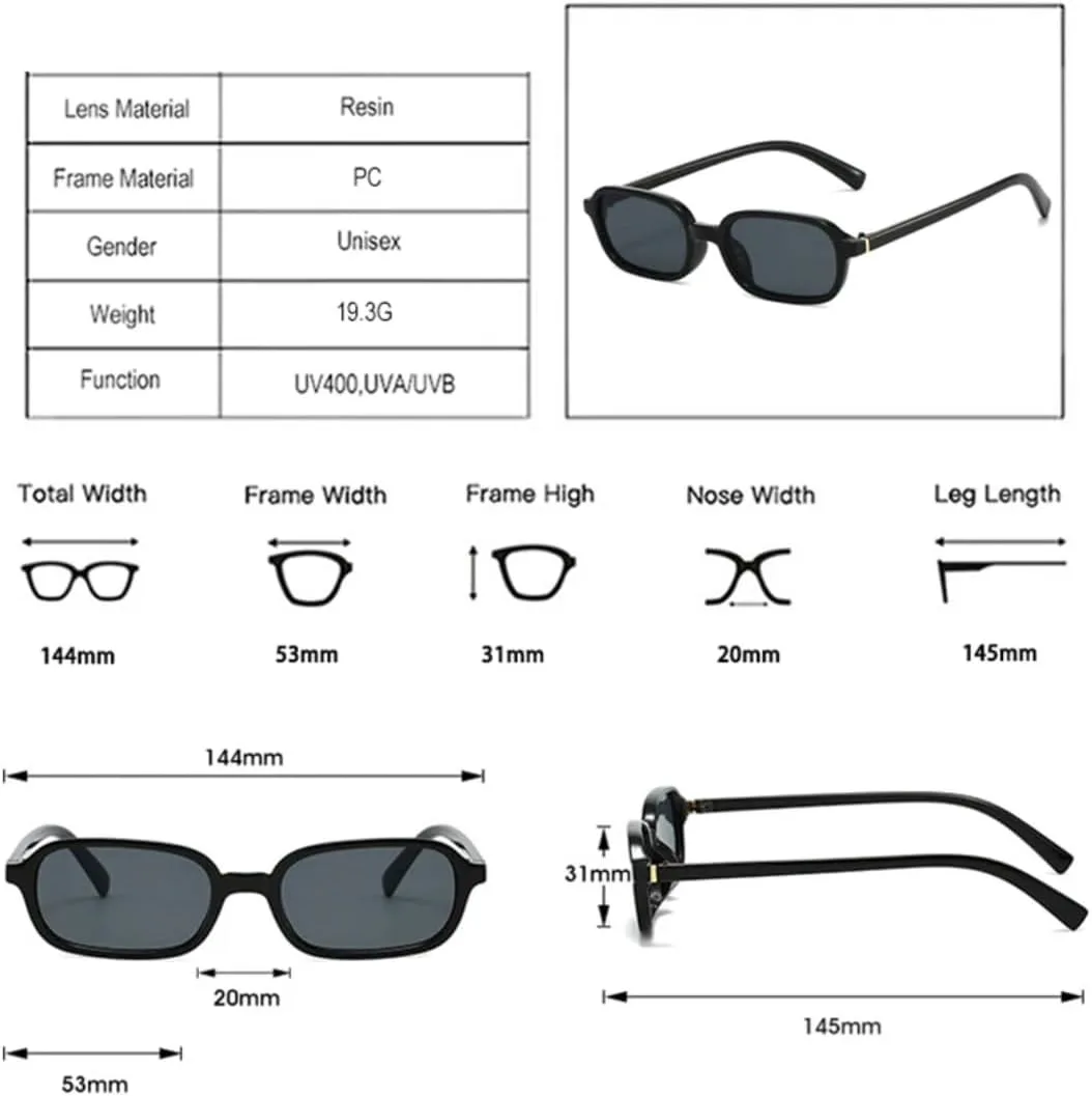 

Винтажные маленькие прямоугольные солнцезащитные очки для женщин, защита от УФ-излучения UV400, модные очки для мужчин, прозрачная оправа VFDHN, Black Clear