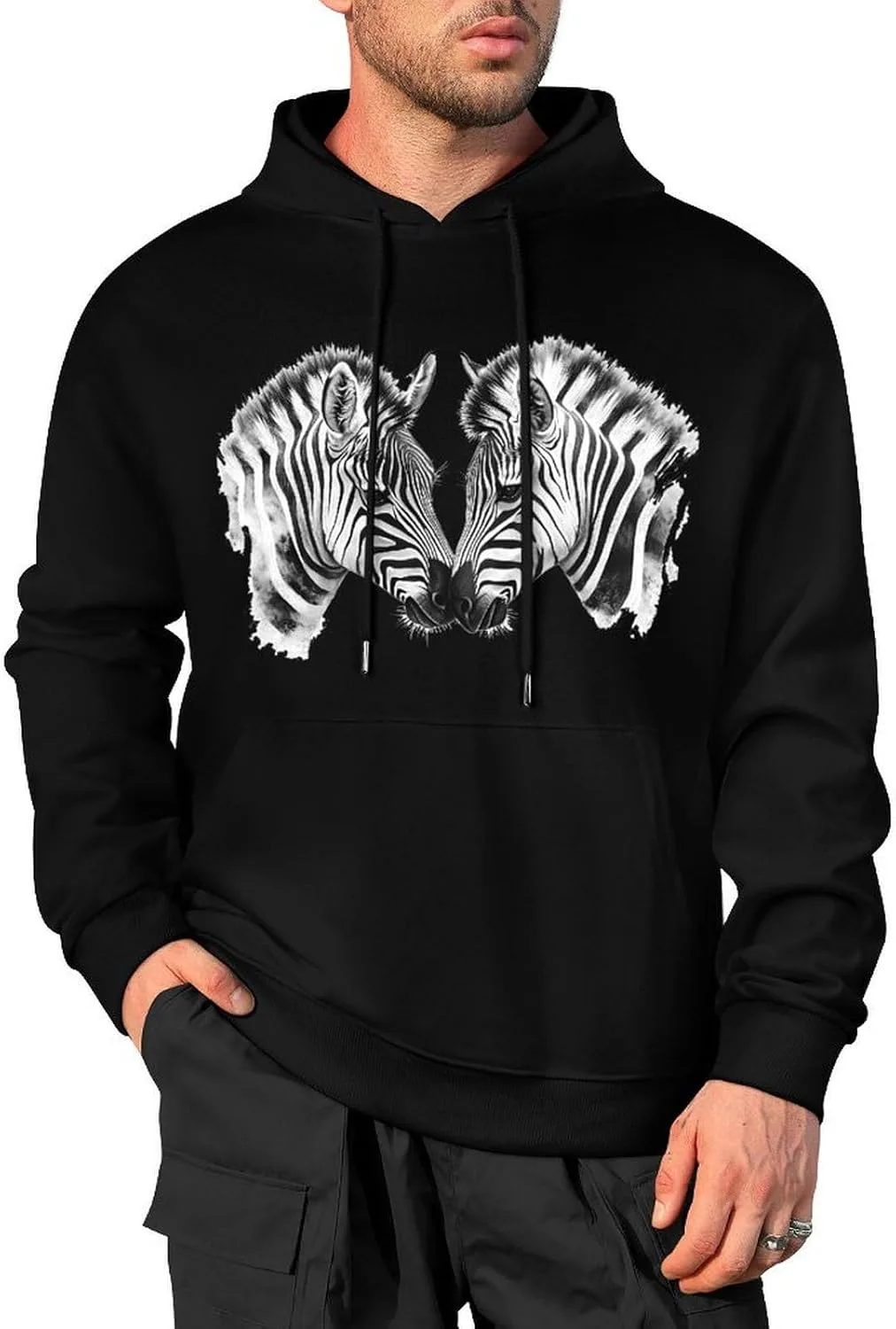 Толстовка с капюшоном Two Zebras для мужчин, хлопковый пуловер с карманом Generic, черный