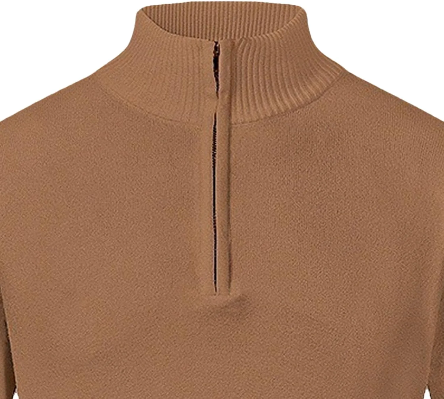 Мужской пуловер 3/4 молнии Slim Fit с воротником-стойкой, карамельный — фото 3