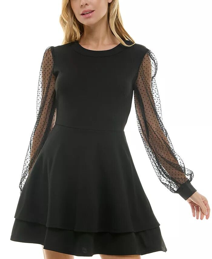 

Платье для юниоров с рукавами в горошек, облегающее и расклешенное Crystal Doll, черный