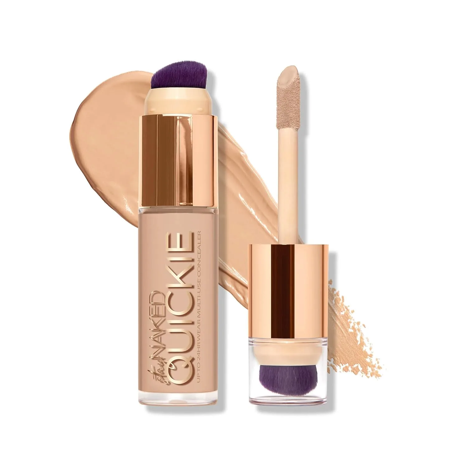 Urban Decay Quickie 24HR Full Coverage Waterproof Concealer, матовое покрытие Natural Matte, увлажняющий витамин E, двойная кисть Buffing Brush и аппликатор Multi-use, некомедогенный, веганский, без жестокости - 15 мл, 10NN (very fair neutral)