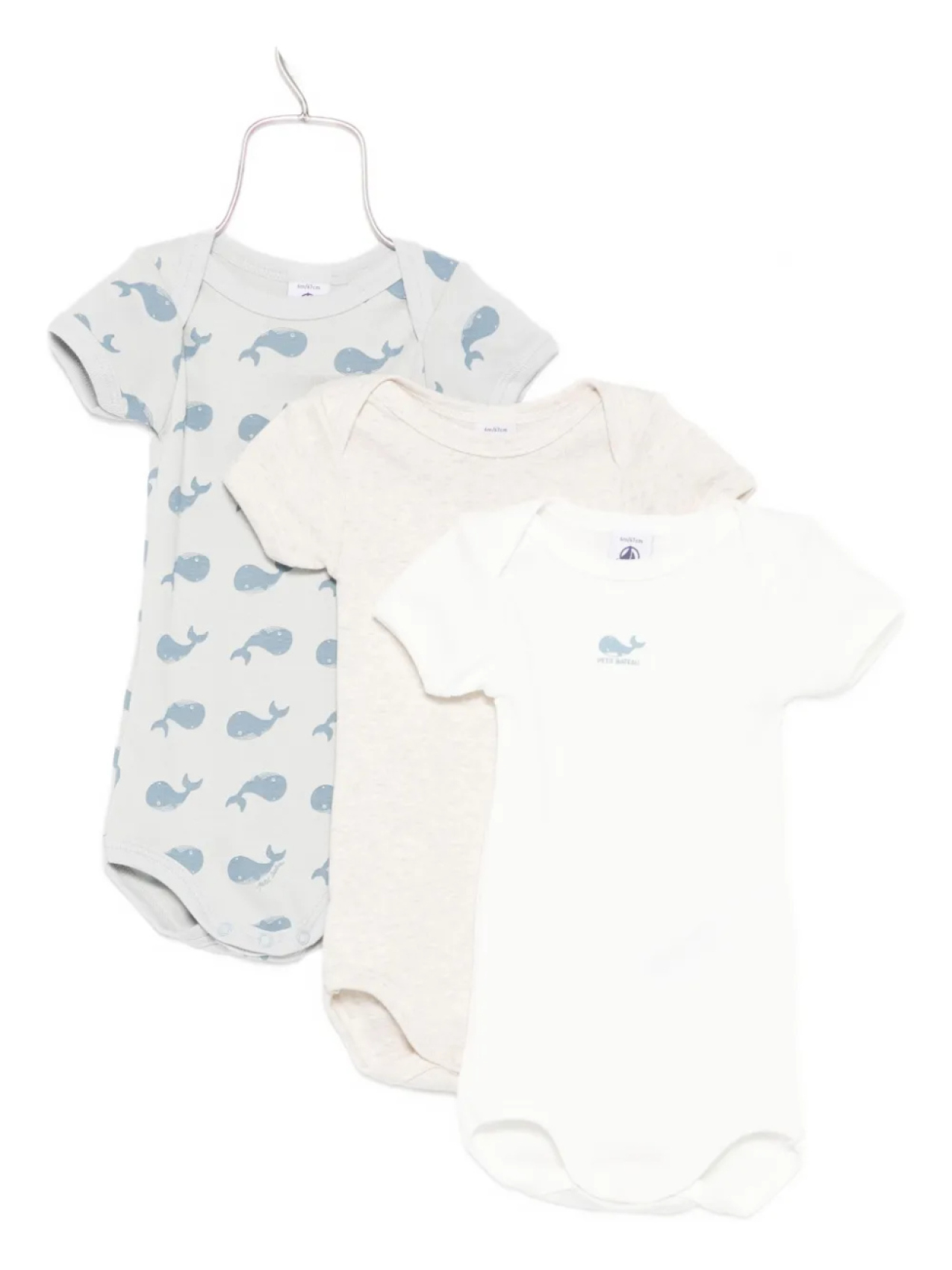 

Боди с принтом кита (комплект из трех штук) Petit Bateau, белый