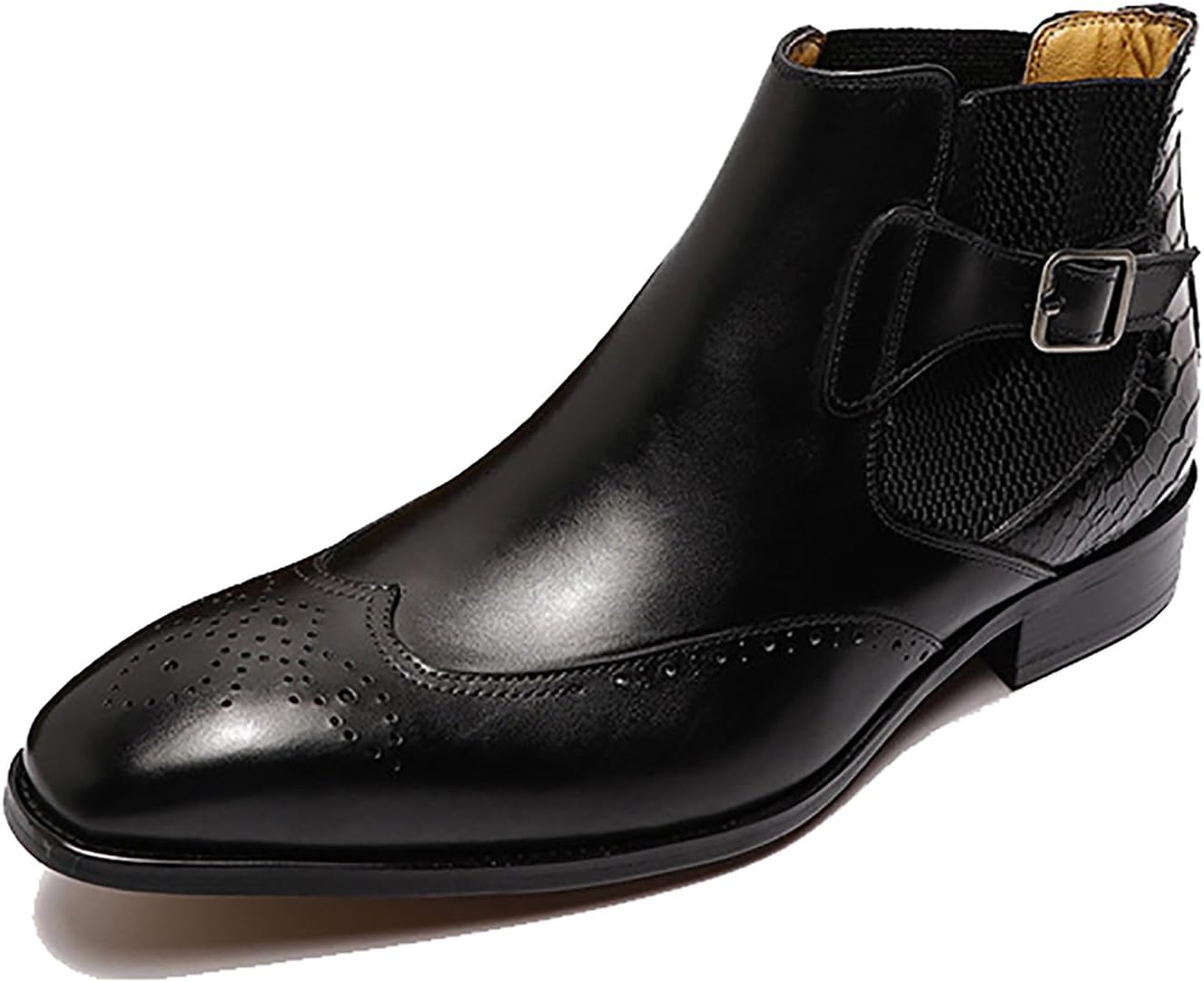 

Мужские повседневные сапоги Santimon Chelsea, кожаные ботинки на щиколотке с пряжкой, броги с крылышками, зауженный носок, смокинговые чукка, модные для выпускного, свадьбы, деловые, вестерн, ковбойские ботинки, черный