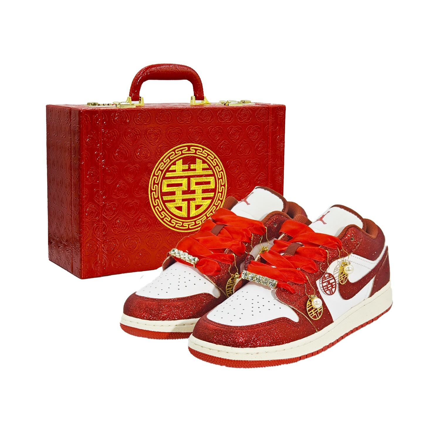 

Кроссовки Air Jordan 1 Skateboarding Shoes Women's Low-top White, красный