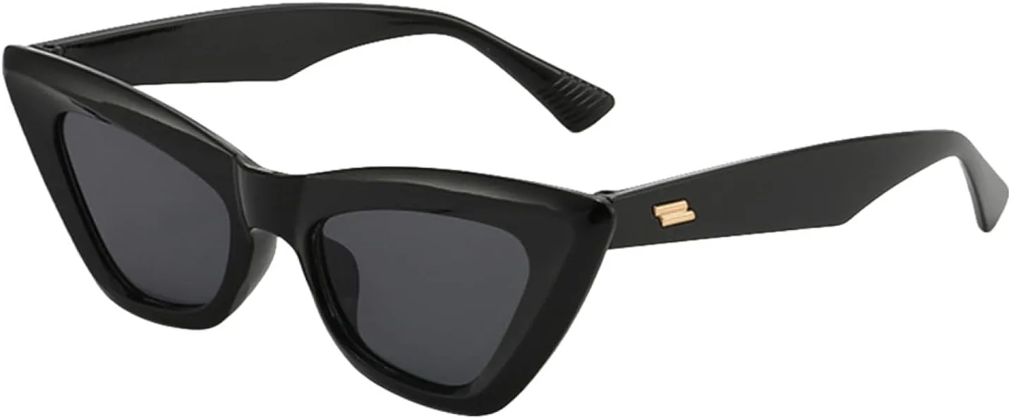 

Роскошные женские солнцезащитные очки «кошачий глаз» в металлической маленькой оправе, ретро-стиль, защита от УФ-излучения UV400 TOIPASTN, C1 Black Full Gray