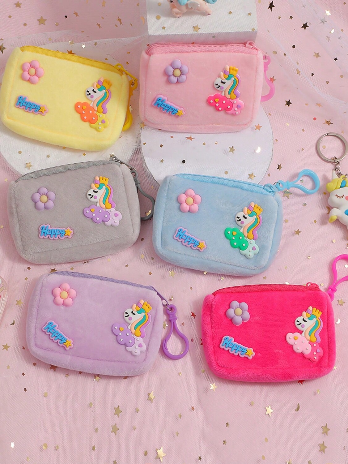 

Новый короткий плюшевый силиконовый мини-кошелек для монет с единорогом и цветочным принтом, сумка с мультяшным единорогом для детей, портативные аксессуары для наушников