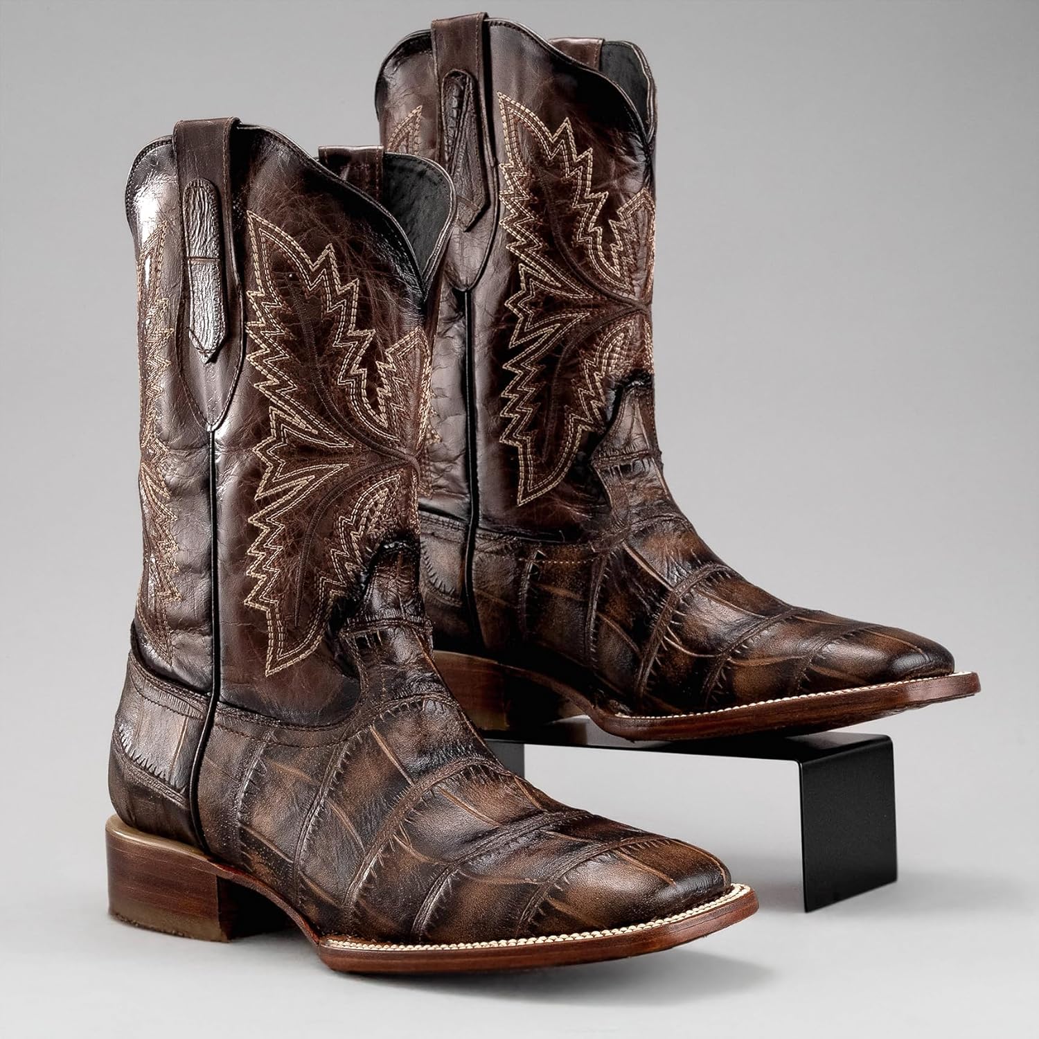 Ковбойские сапоги Joe Boots Alligator из премиальной кожи с квадратным носком, каблук 1,5, вышивка, табак Joe Exclusive, Tabacco — фото 2